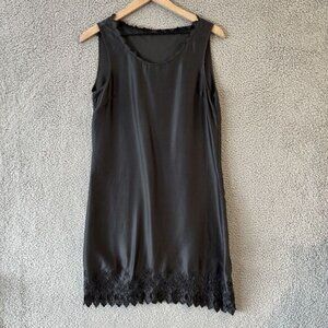 Seventy Slip Dress 4 Small Satin Black Embroidered Eyelet Lingerie Nightie 40